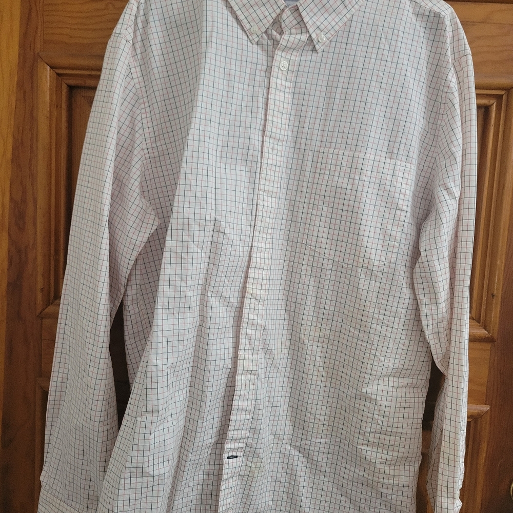 Men's XL button down red and black plaid shirt